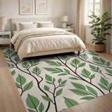 Green Leaf Branch Pattern Area Rug
