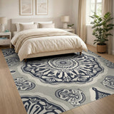 Intricate Grey Mandala Boho Area Rug