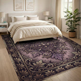 Ornate Purple Medallion Distressed Area Rug