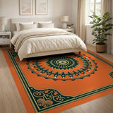 Orange Mandala Geometric Area Rug