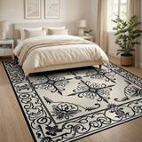 Ornate Black Floral Persian Area Rug