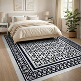 Black and White Black White Intricate Geometric Area Rug