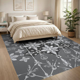 Elegant Black White Snowflake Floral Rug