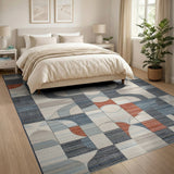 Geometric Modern Area Rug in Grey Blue Teal