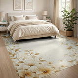 Beige and Neutral Elegant Cream Floral Border Area Rug