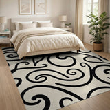 Black Swirl Abstract Cream Area Rug