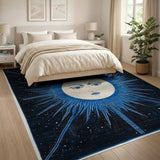 Radiant Sun Face Blue Starry Area Rug