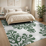 Elegant Green Leaf Damask Area Rug