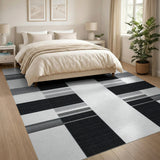 Black White Geometric Grid No. 25 Area Rug