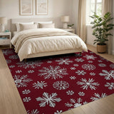 ODIKA Red Snowflake Christmas Washable Area Rug - Non-Slip Low Pile