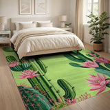 Vibrant Green Cactus Pink Bloom Area Rug