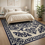 Navy Floral Medallion Persian Area Rug