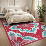 Vibrant Red Teal Floral Medallion Rug