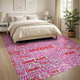 Vibrant Pink Glitch Text Area Rug
