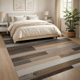 Brown and Tan Rustic Barnwood Plank Area Rug