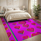 Vibrant Rainbow Hearts Pink Area Rug