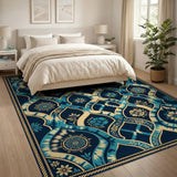 Navy Teal Persian Mandala Area Rug