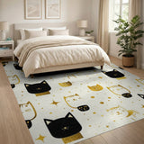Playful Black Cat Gold Foil Pattern Area Rug