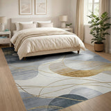 Abstract Grey Gold Organic Shapes Area Rug