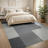 Modern Black White Geometric Mesh Area Rug