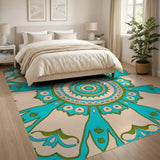 Blue and Teal Floral Vintage Teal Mandala Floral Area Rug