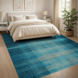 Teal Grid Geometric Blue and Teal Area Rug