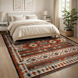 Orange Terracotta Grey Southwestern Geometric Rug