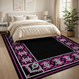 Pink Geometric Tribal Border Area Rug
