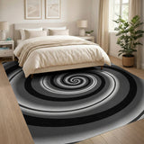 Geometric Modern Hypnotic Spiral Black White Area Rug