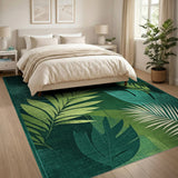 Distressed Vintage Lush Green Palm Frond Area Rug