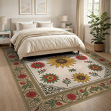 Vintage Sunflower Rose Floral Area Rug