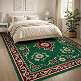 Green Ornate Green Persian Medallion Rug