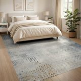 Teal Blue Distressed Geometric Area Rug