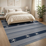 Blue and Teal Navy Starfish Striped Coastal Beach Rug