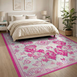 Elegant Pink Floral Persian Traditional Persian Area Rug