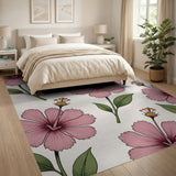 Pink Hibiscus Floral Area Rug