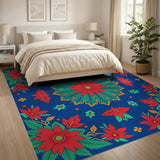 Vibrant Poinsettia Mandala Area Rug