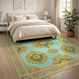 Teal Gold Floral Ornate Vintage Area Rug