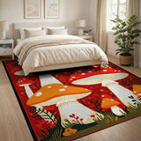 Whimsical Red Mushroom Garden Area Rug