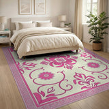 Elegant Pink Floral Cream Area Rug
