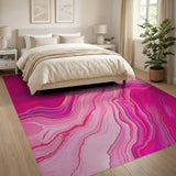 Vivid Pink Marble Swirl Area Rug