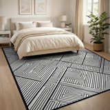 Geometric Modern Black White Geometric Maze Area Rug