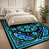 Teal Blue Persian Floral Medallion Rug