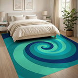 Teal Spiral Wave Abstract Area Rug