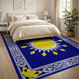 Navy Blue Sunburst Area Rug with Ornate Borders