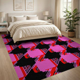 Bold Pink Houndstooth Geometric Area Rug