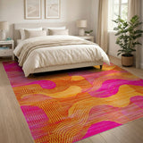 Vibrant Pink Orange Abstract Wave Area Rug