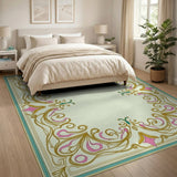 Ornate Pink Gold Floral Frame Area Rug