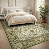 Cream Sage Green Floral Persian Area Rug