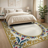 Ornate Gold Blue Persian Border Area Rug
